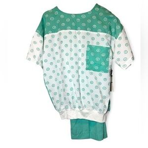 Vintage 70s Fashion Spirit  Women‎ Medium Mint Swirly 2 Piece Deadstock Pant Set